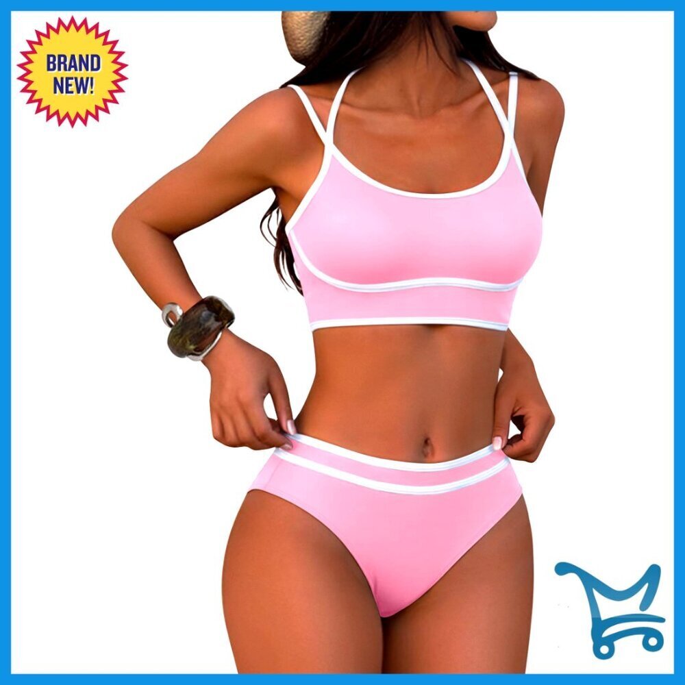Sporty Halter Bikini Set High Waist Two Piece Swimwear Adjustable Straps